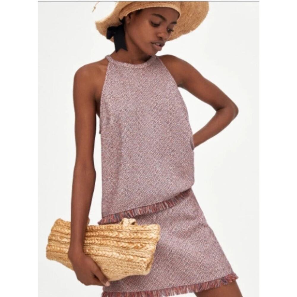 ZARA red tweed knit tank and skirt 2 piece set size small